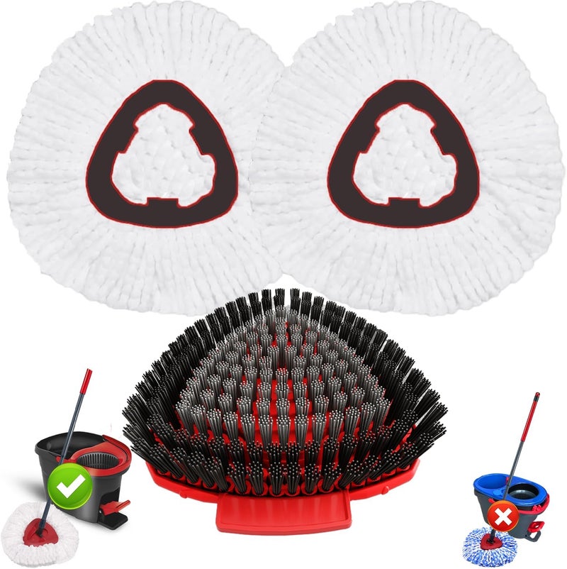 Fatmass Spin Mop Head Replacement for O Cedar EasyWring 1-Tank System, 2 Mop Replace Heads + 1 Upgrade Scrubber Brush, 100% Microfiber Mop Refills Deep Cleaning Machine Washable - Image 1